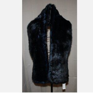 Express Black & Navy Blue Faux Fur Pull-Through Stole / Wrap – One Size NWT